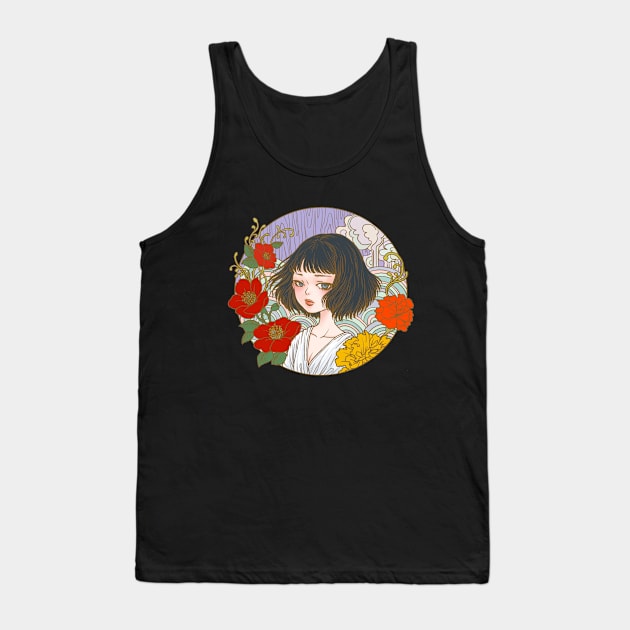 Dreaming Girl Illustration Tank Top by By Leunu